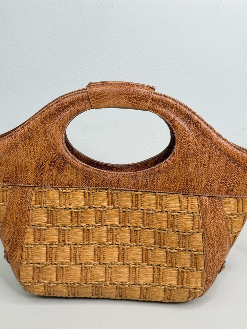 Brahmin VTG Capri Terrace Straw Wicker Tote Handbag Top Handle Magnetic Closure